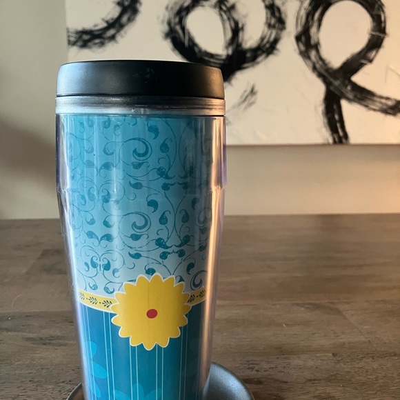 Starbucks 2002 Barista Travel Mug Blue with Yellow Flower 16 ounces - Picture 3 of 7